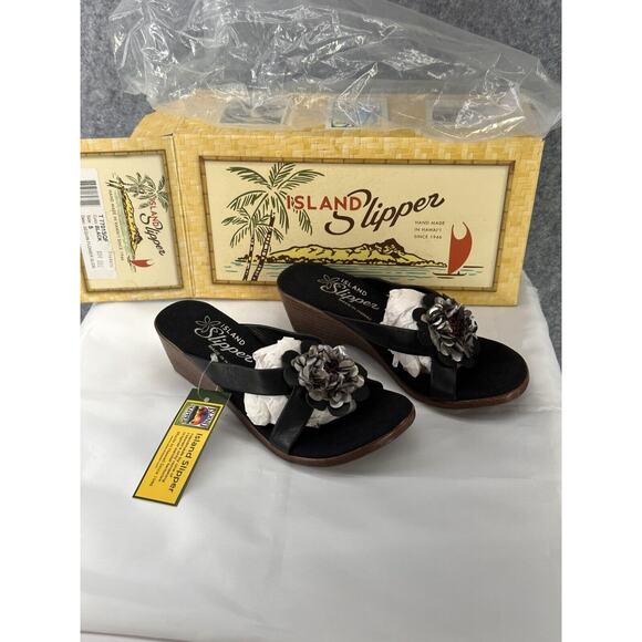 Island Slipper Womens Flower Style Sandals Size 5 Made in Hawaii Brand New W/Box - Picture 1 of 16